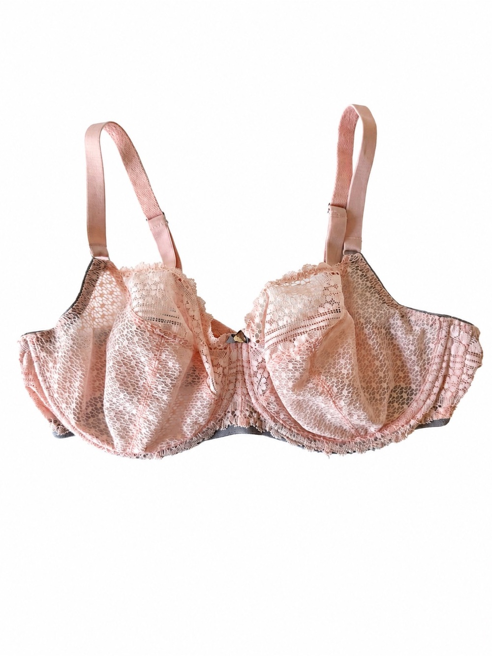 Freya 38DD Lace Underwire Balconette Bra Pink Gray Unlined